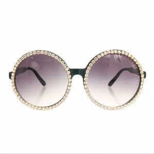 Oversized Round Frame with rhinestones-Black